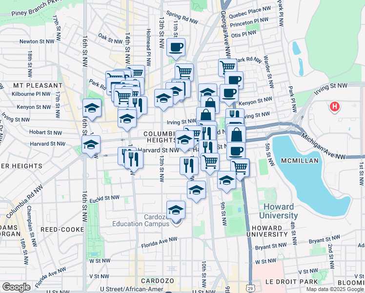 map of restaurants, bars, coffee shops, grocery stores, and more near 101 Independence Avenue Southeast in Washington