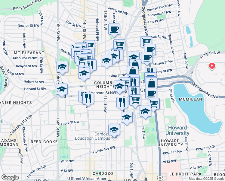map of restaurants, bars, coffee shops, grocery stores, and more near 101 Independence Avenue Southeast in Washington