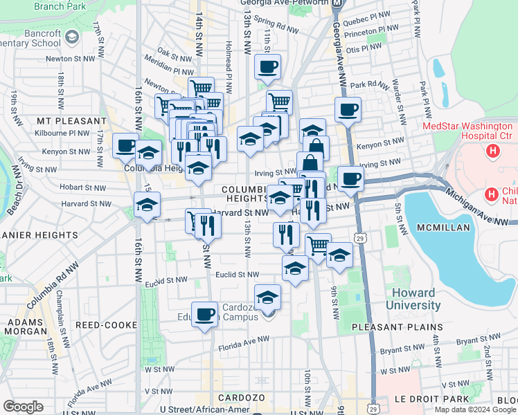 map of restaurants, bars, coffee shops, grocery stores, and more near 101 Independence Avenue Southeast in Washington