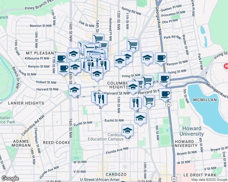 map of restaurants, bars, coffee shops, grocery stores, and more near 101 Independence Avenue Southeast in Washington