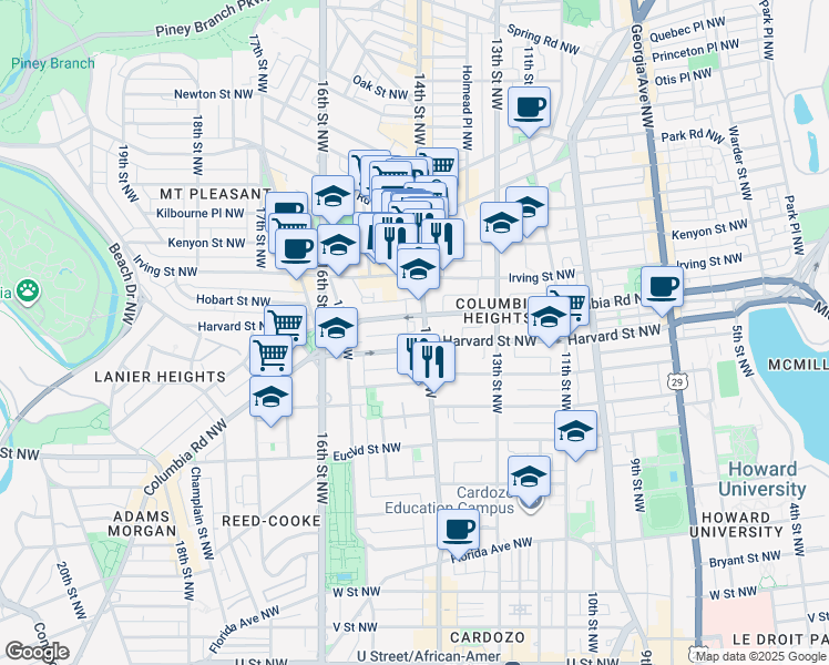 map of restaurants, bars, coffee shops, grocery stores, and more near 101 Independence Avenue Southeast in Washington