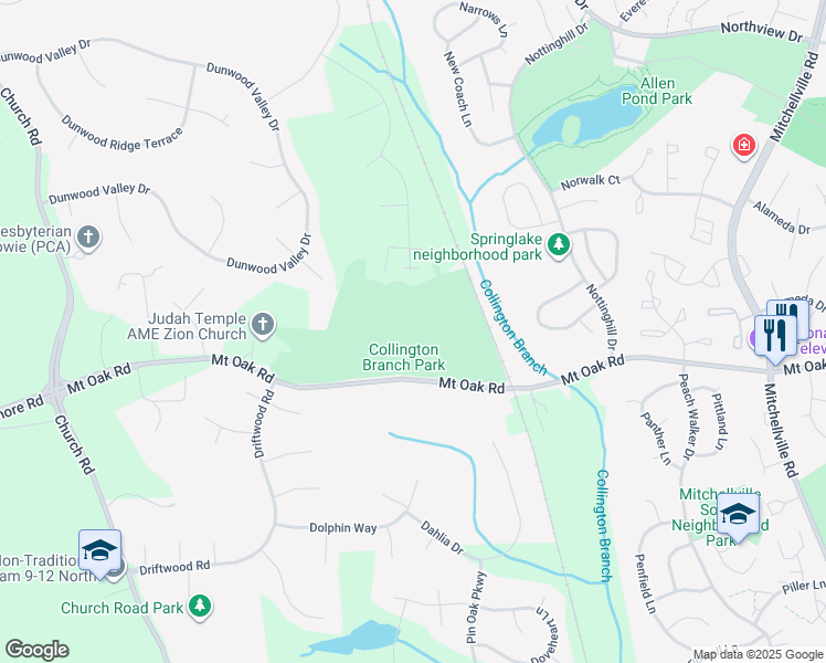 map of restaurants, bars, coffee shops, grocery stores, and more near in Bowie