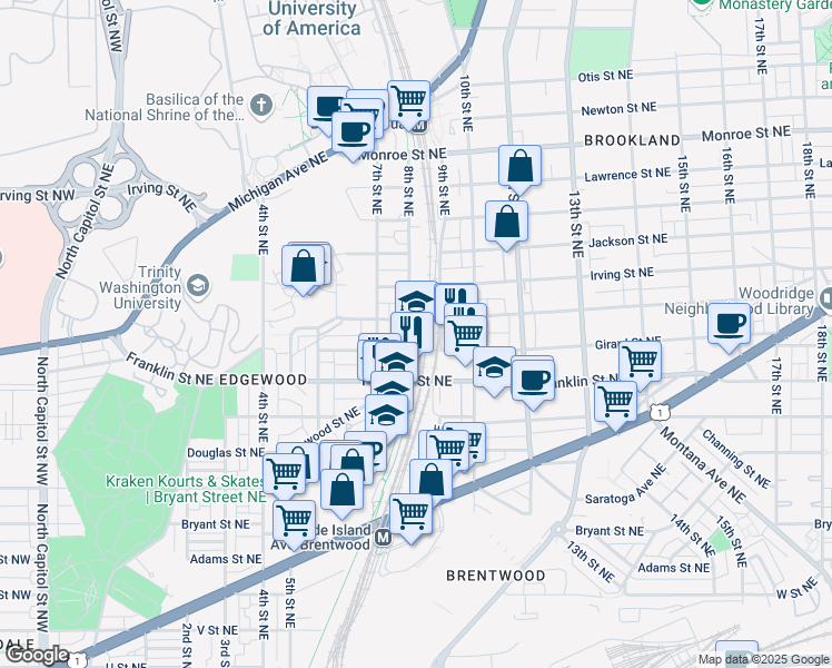map of restaurants, bars, coffee shops, grocery stores, and more near 101 Independence Avenue Southeast in Washington