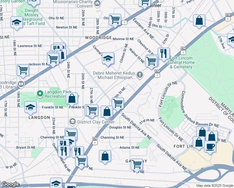 map of restaurants, bars, coffee shops, grocery stores, and more near 2932 Yost Place Northeast in Washington