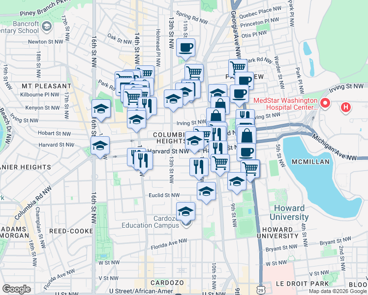 map of restaurants, bars, coffee shops, grocery stores, and more near 101 Independence Avenue Southeast in Washington
