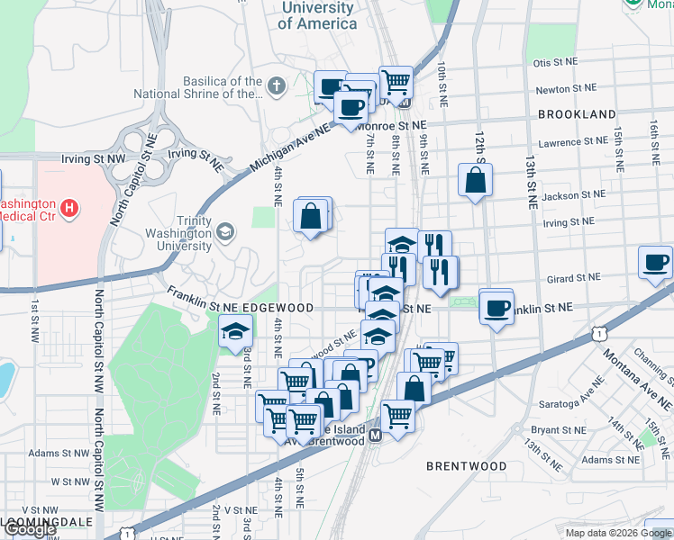 map of restaurants, bars, coffee shops, grocery stores, and more near 101 Independence Avenue Southeast in Washington