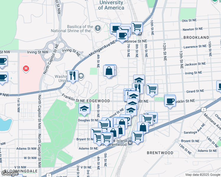 map of restaurants, bars, coffee shops, grocery stores, and more near 2867 Chancellor's Way Northeast in Washington