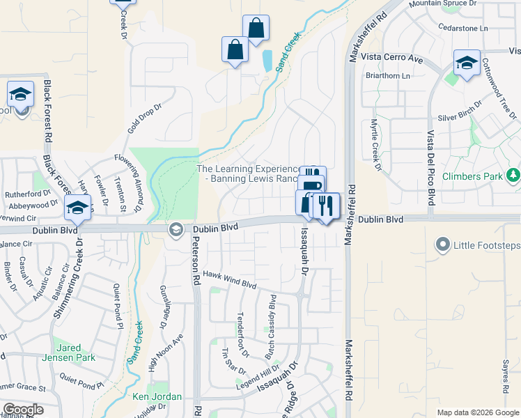 map of restaurants, bars, coffee shops, grocery stores, and more near 6509 Dance Hall Lane in Colorado Springs