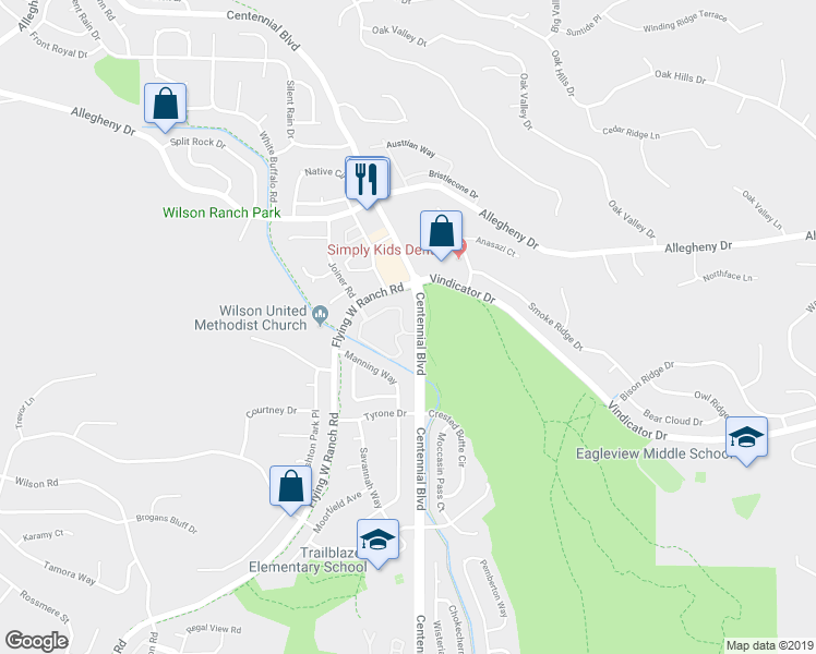 map of restaurants, bars, coffee shops, grocery stores, and more near 2110 Alicia Point in Colorado Springs