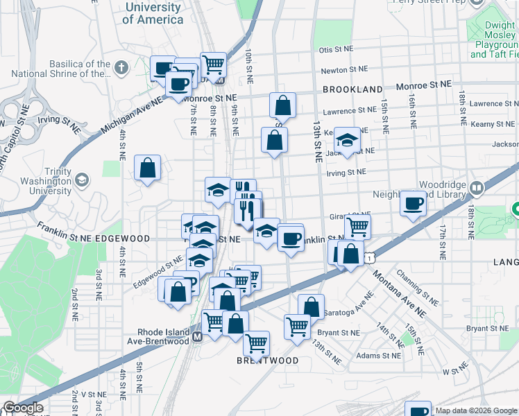 map of restaurants, bars, coffee shops, grocery stores, and more near 101 Independence Avenue Southeast in Washington