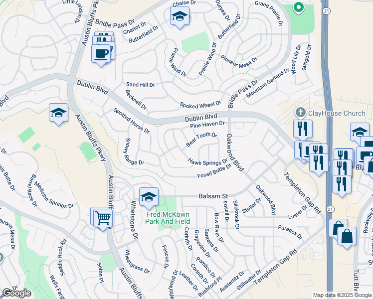 map of restaurants, bars, coffee shops, grocery stores, and more near 6980 Bear Tooth Drive in Colorado Springs