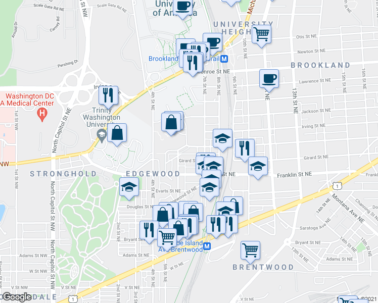 map of restaurants, bars, coffee shops, grocery stores, and more near 101 Independence Avenue Southeast in Washington