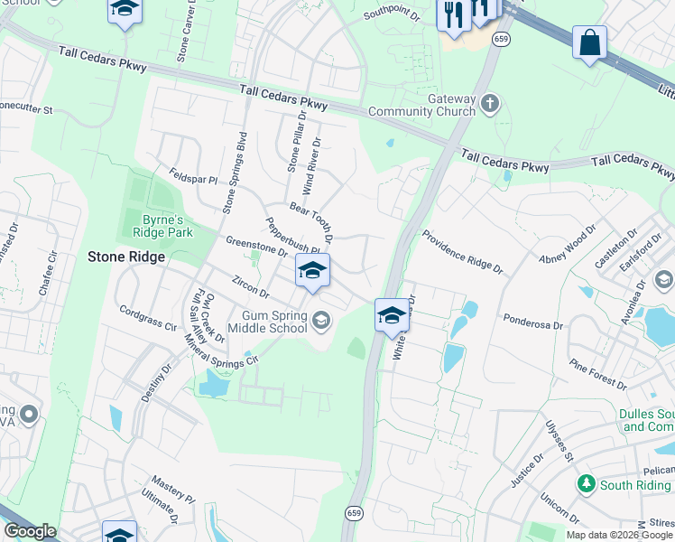 map of restaurants, bars, coffee shops, grocery stores, and more near 42095 Pepperbush Place in Aldie