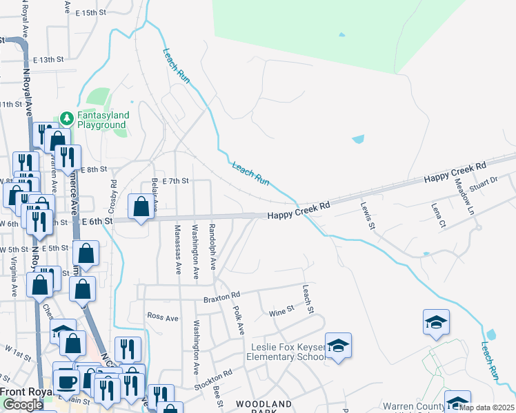 map of restaurants, bars, coffee shops, grocery stores, and more near 836 State Route 647 in Front Royal