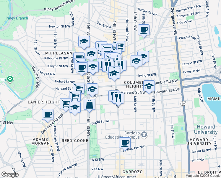 map of restaurants, bars, coffee shops, grocery stores, and more near 101 Independence Avenue Southeast in Washington