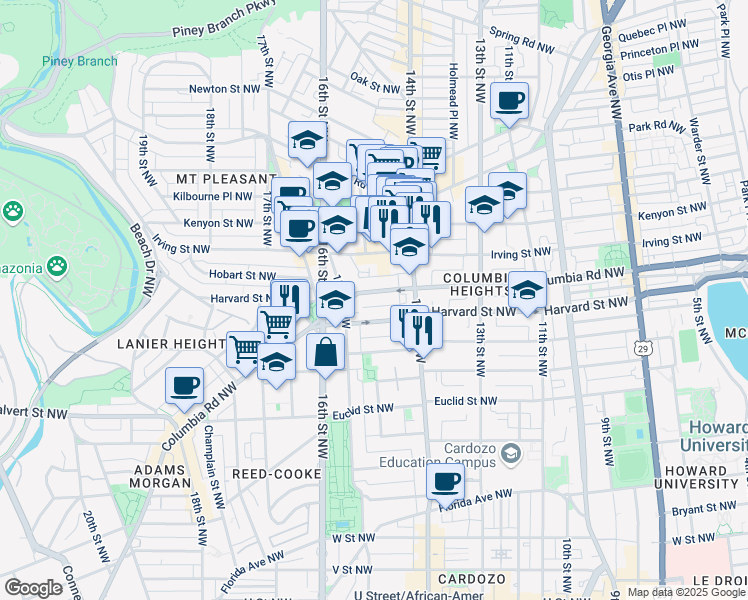 map of restaurants, bars, coffee shops, grocery stores, and more near 101 Independence Avenue Southeast in Washington