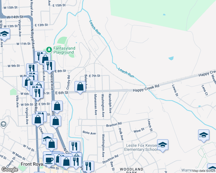 map of restaurants, bars, coffee shops, grocery stores, and more near 610 Randolph Avenue in Front Royal