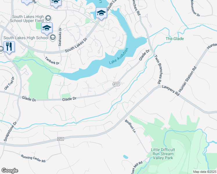 map of restaurants, bars, coffee shops, grocery stores, and more near 11112 Glade Drive in Reston