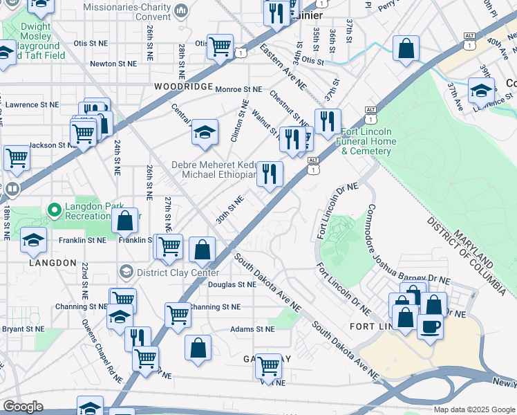 map of restaurants, bars, coffee shops, grocery stores, and more near 101 Independence Avenue Southeast in Washington