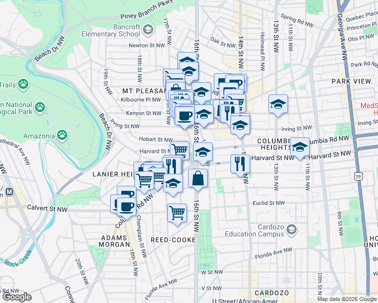 map of restaurants, bars, coffee shops, grocery stores, and more near 101 Independence Avenue Southeast in Washington