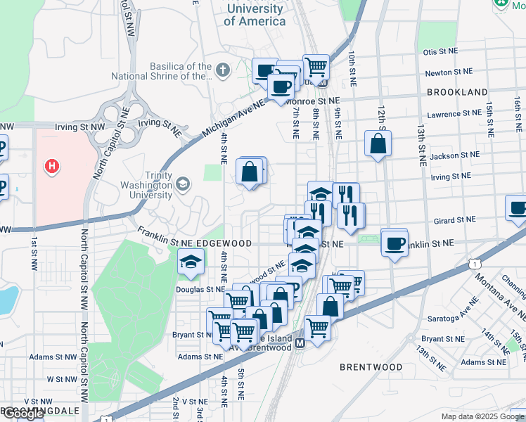 map of restaurants, bars, coffee shops, grocery stores, and more near 2905 Chancellor's Way Northeast in Washington