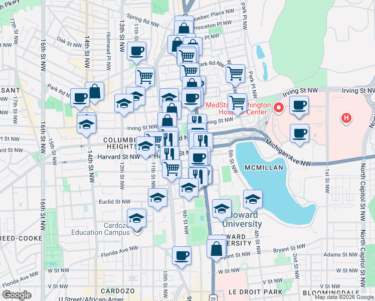map of restaurants, bars, coffee shops, grocery stores, and more near 101 Independence Avenue Southeast in Washington