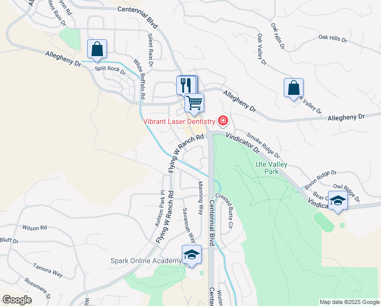 map of restaurants, bars, coffee shops, grocery stores, and more near 2152 Denton Grove in Colorado Springs