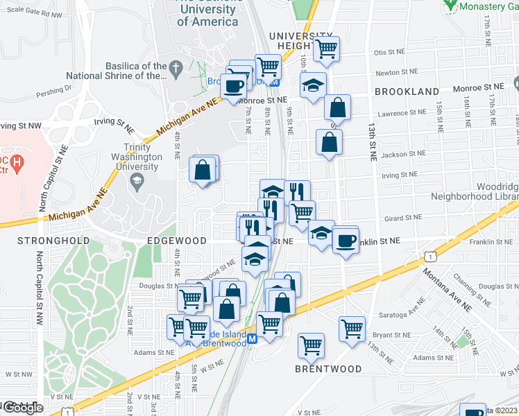 map of restaurants, bars, coffee shops, grocery stores, and more near 101 Independence Avenue Southeast in Washington