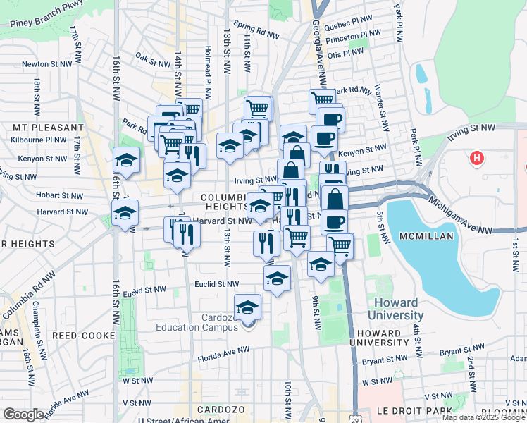 map of restaurants, bars, coffee shops, grocery stores, and more near 101 Independence Avenue Southeast in Washington