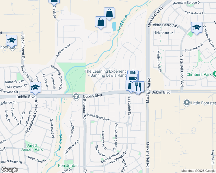 map of restaurants, bars, coffee shops, grocery stores, and more near 6503 Lucky Star Lane in Colorado Springs