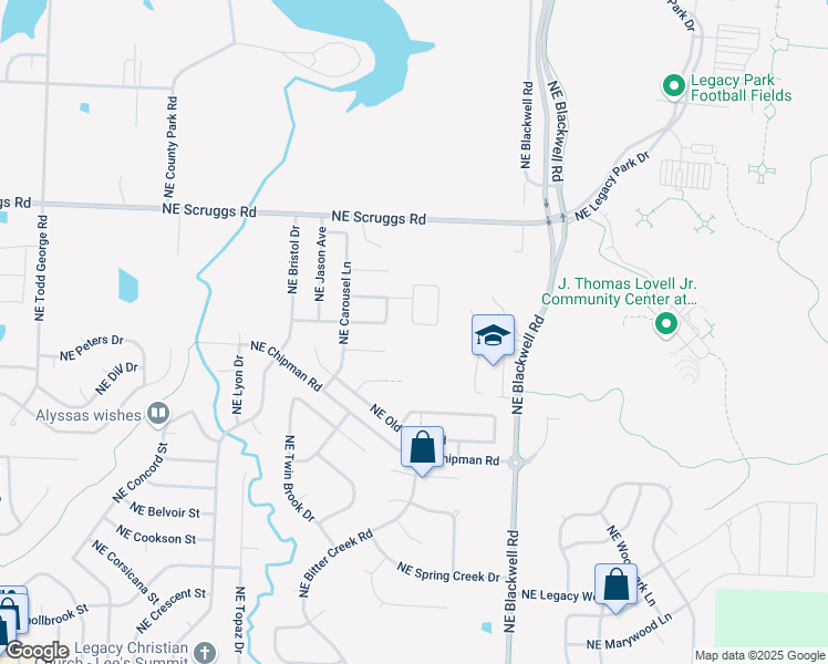 map of restaurants, bars, coffee shops, grocery stores, and more near 2549 Northeast Dale Hunter Lane in Lee's Summit