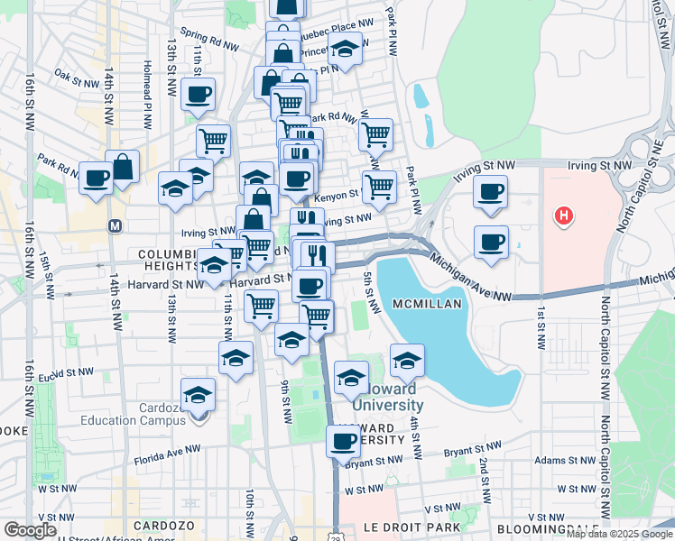 map of restaurants, bars, coffee shops, grocery stores, and more near 101 Independence Avenue Southeast in Washington
