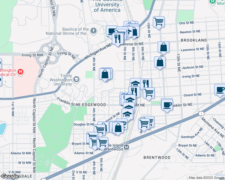 map of restaurants, bars, coffee shops, grocery stores, and more near 2915 Chancellor's Way Northeast in Washington