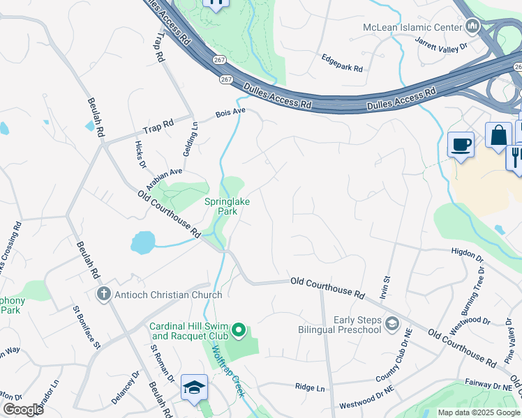 map of restaurants, bars, coffee shops, grocery stores, and more near 9113 Tetterton Avenue in Vienna