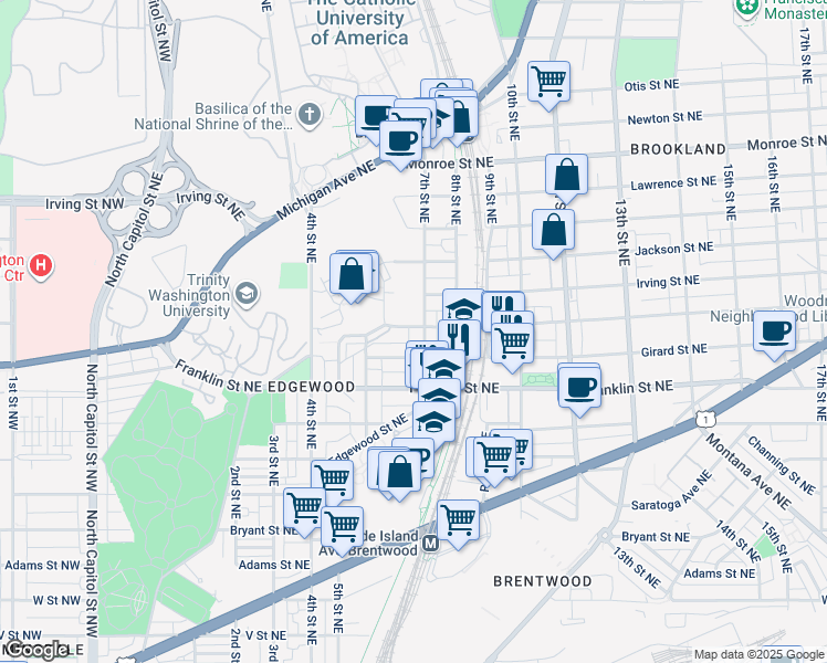 map of restaurants, bars, coffee shops, grocery stores, and more near 101 Independence Avenue Southeast in Washington
