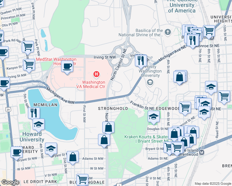 map of restaurants, bars, coffee shops, grocery stores, and more near 101 Independence Avenue Southeast in Washington