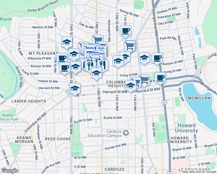 map of restaurants, bars, coffee shops, grocery stores, and more near 101 Independence Avenue Southeast in Washington