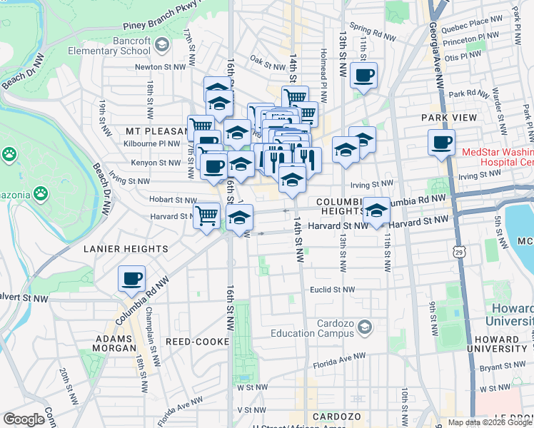 map of restaurants, bars, coffee shops, grocery stores, and more near 101 Independence Avenue Southeast in Washington