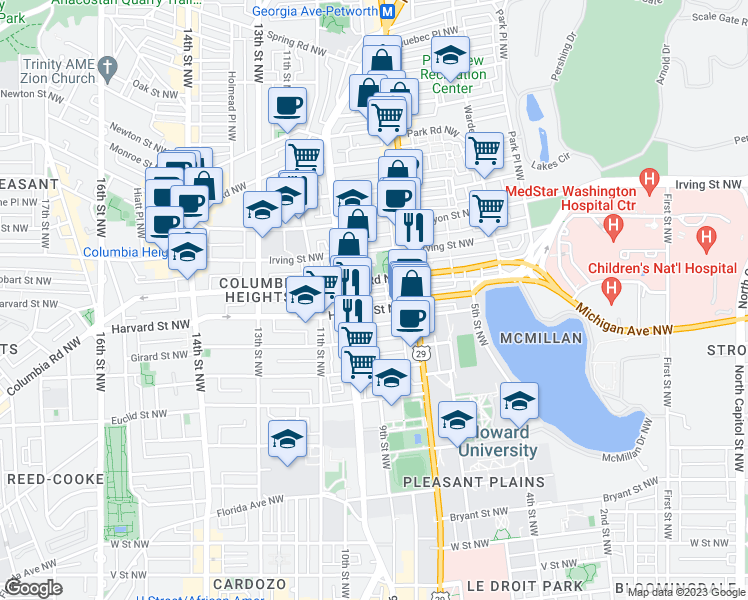 map of restaurants, bars, coffee shops, grocery stores, and more near 754 Hobart Place Northwest in Washington