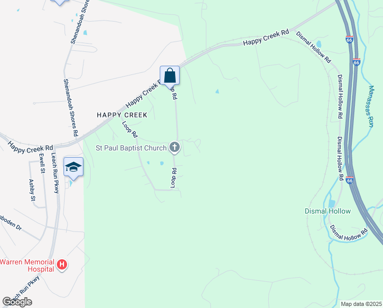 map of restaurants, bars, coffee shops, grocery stores, and more near 686 Loop Road in Front Royal