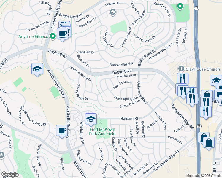 map of restaurants, bars, coffee shops, grocery stores, and more near 6932 Cloud Dancer Drive in Colorado Springs