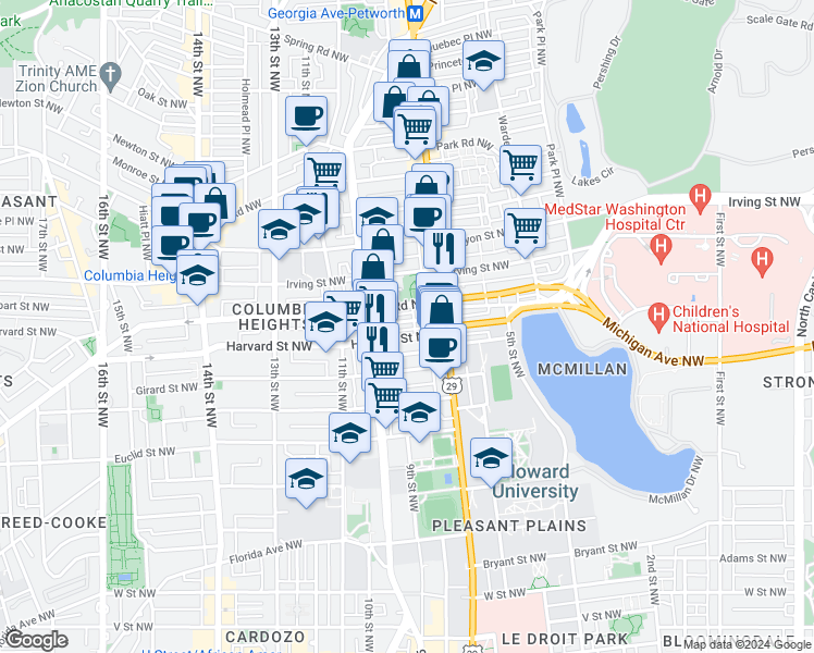 map of restaurants, bars, coffee shops, grocery stores, and more near 746 Hobart Place Northwest in Washington