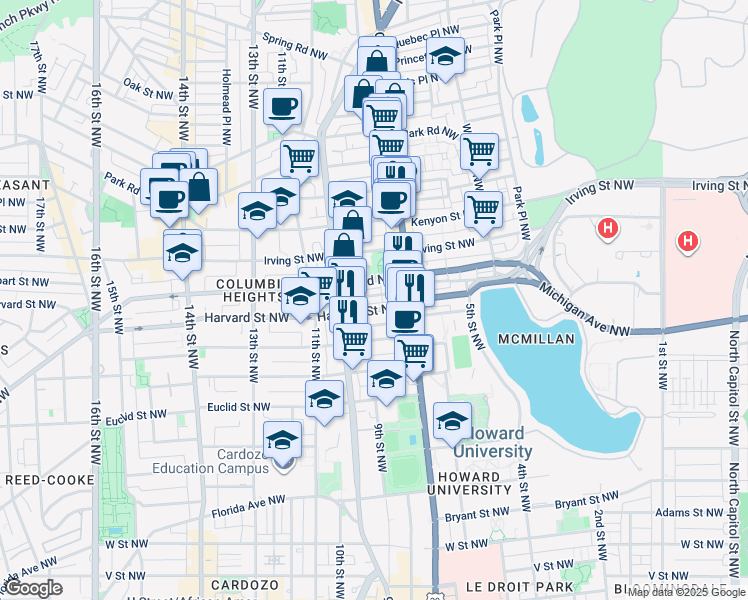 map of restaurants, bars, coffee shops, grocery stores, and more near 746 Hobart Place Northwest in Washington