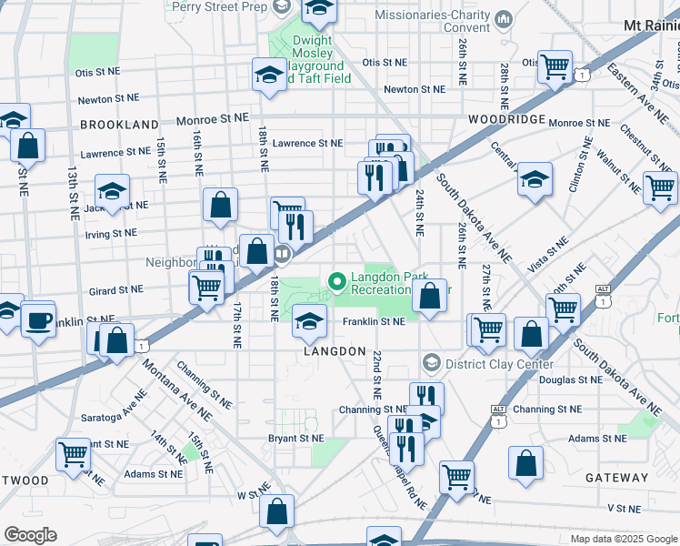 map of restaurants, bars, coffee shops, grocery stores, and more near 2917 20th Street Northeast in Washington