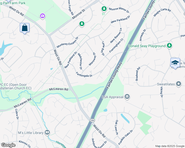 map of restaurants, bars, coffee shops, grocery stores, and more near 13010 Farthingale Drive in Herndon
