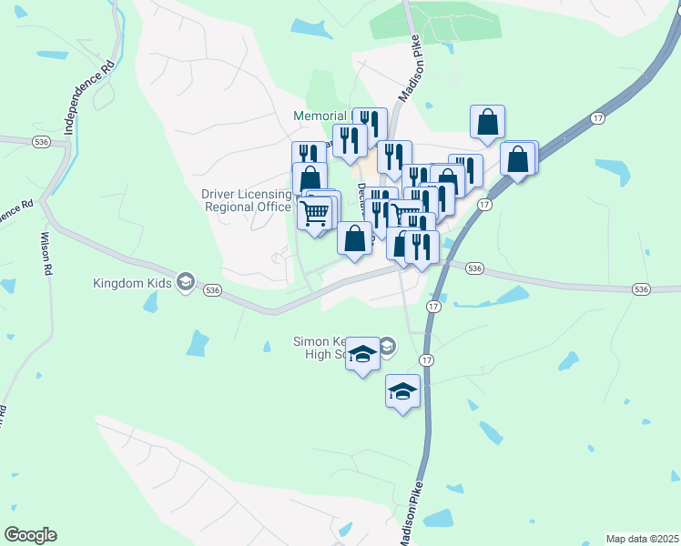 map of restaurants, bars, coffee shops, grocery stores, and more near 2184 Declaration Drive in Independence