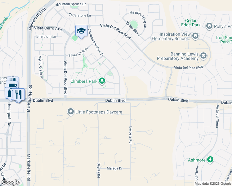 map of restaurants, bars, coffee shops, grocery stores, and more near 6503 Sugarberry Lane in Colorado Springs