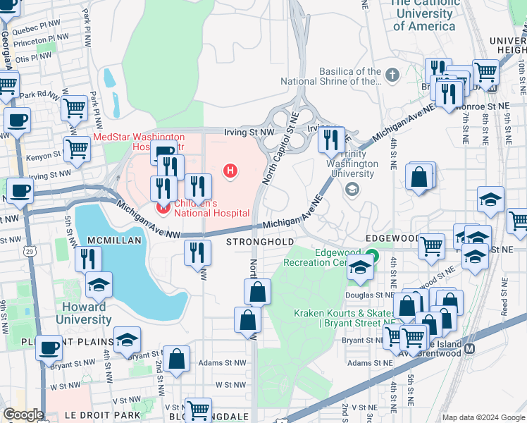 map of restaurants, bars, coffee shops, grocery stores, and more near 101 Independence Avenue Southeast in Washington