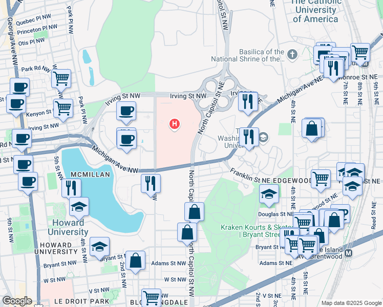 map of restaurants, bars, coffee shops, grocery stores, and more near 101 Independence Avenue Southeast in Washington