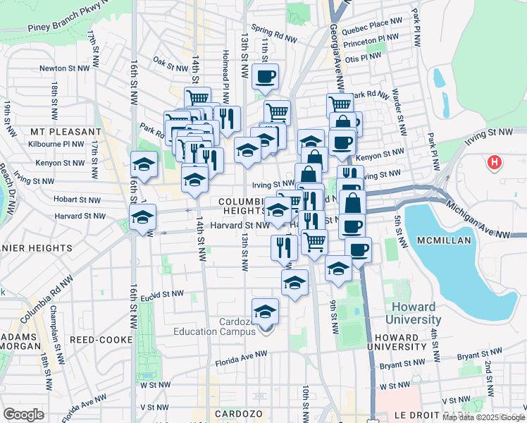 map of restaurants, bars, coffee shops, grocery stores, and more near 101 Independence Avenue Southeast in Washington